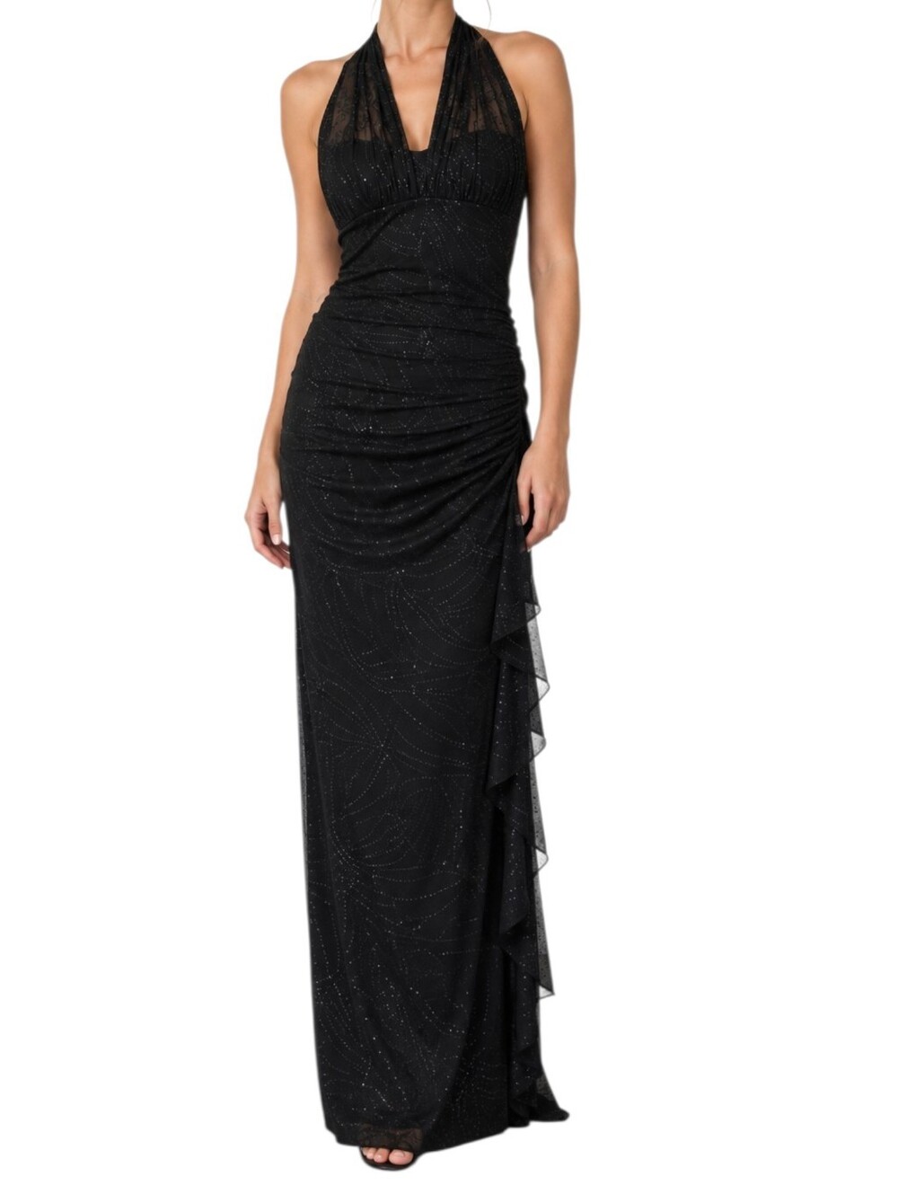 Mariposa Vintage Y2K Prom Gown Women Small Black Sparkle Halter Ruched